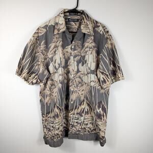 Britches Great Outdoors M Palm Print Hawaiian Shirt Linen Cotton Brown Vintage